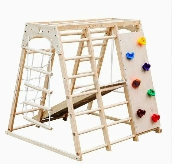 Kids Outdoor Climbing Frame - 목재 등반 프레임과 그네 미끄럼틀 조합